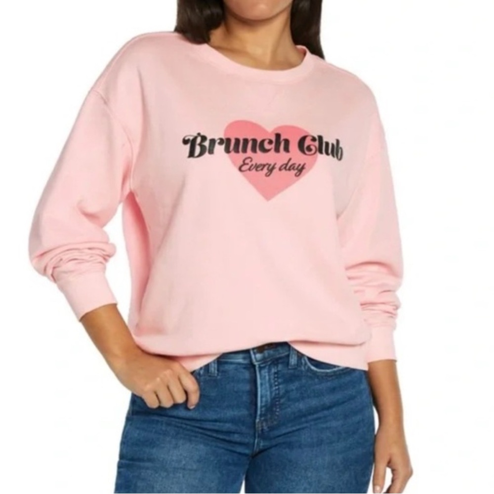 Wildfox Brunch Club Pink Graphic Crew Sweatshirt | Size XS | NWT
